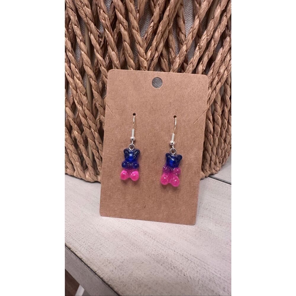 Purple and Pink 90’s Vibes Gummy Bear Dangle Drop Earrings New
